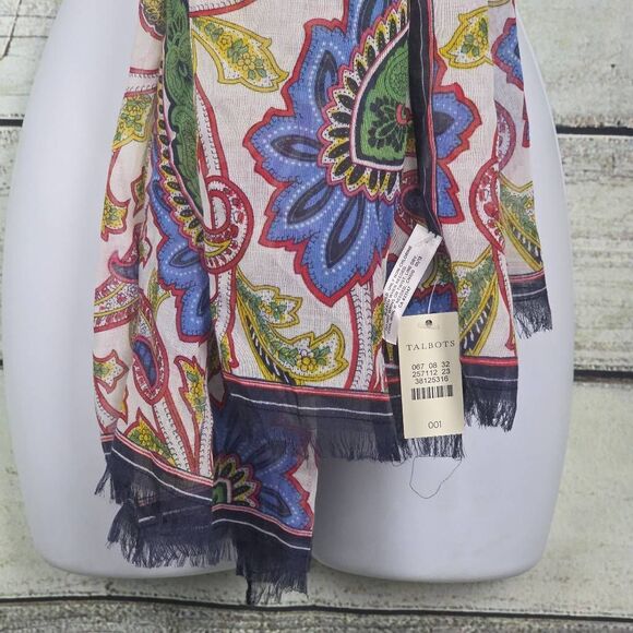 Talbots Paisley Print Fringe Scarf Multicolor NWT - Picture 6 of 9